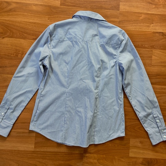 Pin Striped Button Down Long Sleeve Shirt with Embroidered Flowers - Picture 2 of 4